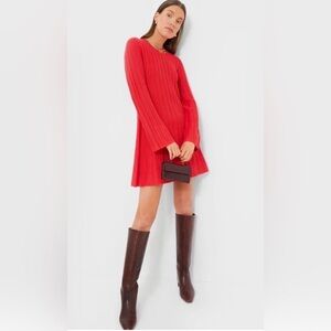 NWT Tuckernuck Pomander Place Red Adi Knit Long Sleeve Pleated Dress Medium